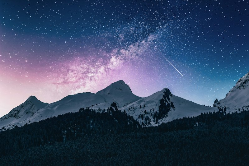 Snowy night mountains